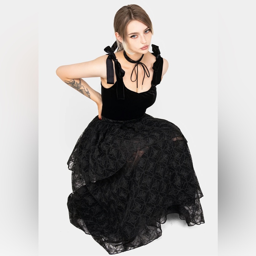 NWT Disturbia Chrysalis Butterfly Lace Tiered Maxi Skirt US 8 / UK 12 - Picture 7 of 10